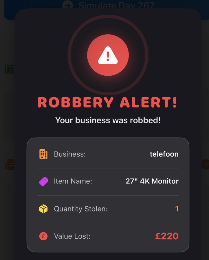 A robbery alert in the game